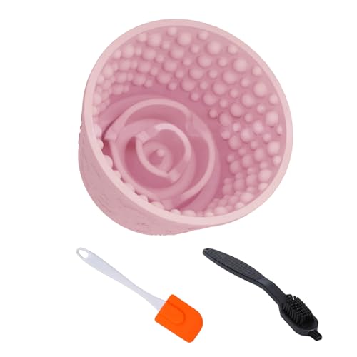 Dog Lick Bowl,Anxiety Relief Non-Slip Silicone Treat Bowl,Durable Anti-Choking Long-Lasting Enrichment Slow Feeder Licking Mat for Small Medium Large Breed,Freezable BPA Free Silicone Dishwasher Safe - color: Pink, size: M-L