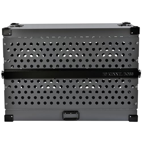 K9 Kennel Boss Aluminum Collapsible Dog Crate, Heavy Duty Folding Kennel - Medium-Long (Gray) - color: Gray, size: 40.6"L x 25.2"W x 28.9"H