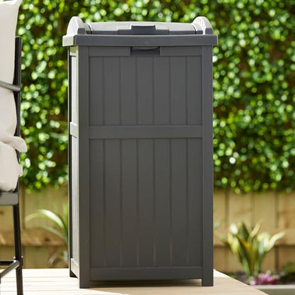 Suncast 4 Pack Outdoor Waste Bin Trash Hideaway Container with Latching Lid, 33 Gallon Capacity - color: Cyberspace, size: 4 Pack