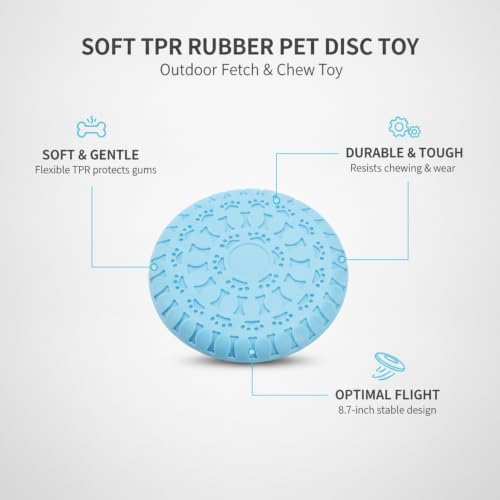 Soft TPR Rubber Dog Disc Toy, Flexible 8.7 Inch Flying Disc for Outdoor Fetch Training - color: Blue