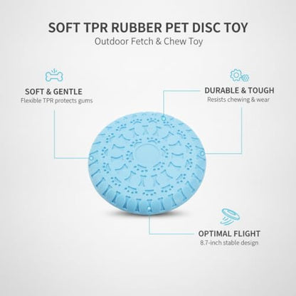 Soft TPR Rubber Dog Disc Toy, Flexible 8.7 Inch Flying Disc for Outdoor Fetch Training - color: Blue
