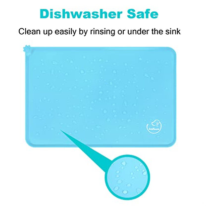 Silicone Waterproof Dog Cat Pet Feeding Mats, Non Slip, Easy Clean Pet Dog Cat Bowl Mats Placemat (18.5" x 11.5") Blue - color: Blue, size: 18.5" x 11.5"