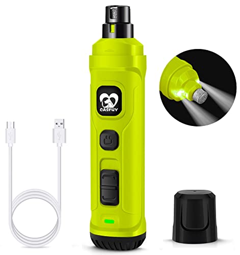 Casfuy Dog Nail Grinder with 2 LED Light - New Version 2-Speed Powerful Electric Pet Nail Trimmer Professional Quiet Painless Paws Grooming & Smoothing for Small Medium Large Dogs(Green) - color: E-Green