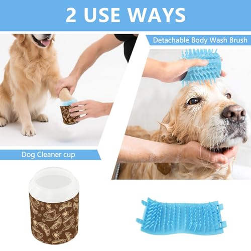 Coffee Brown Print Dog Paw Cleaner Cup with Soft Silicone Brush, Lightweight Portable Small Muddy Paw Washer for Dogs, Easy to Use Pet Foot Cleaner