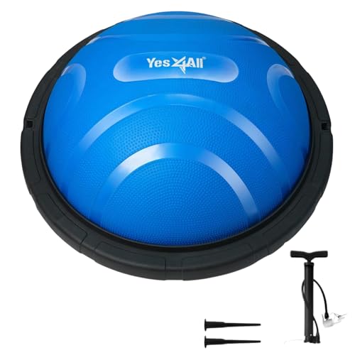 Yes4All Combo Half Ball Balance Trainer Balance, Massager Roller for Yoga, Pilates, Stretches - color: A2. Blue/Black with Hook