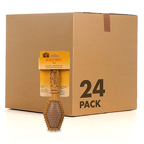 Burt's Bees for Pets Double Sided Pin and Hemp Bristle Dog Brush, Reduces Shedding, Removes Tangles and Loose Hair for All Coat Types, Sustainable Bamboo and Recycled Materials - 24 Pack - size: Large - 24 Count