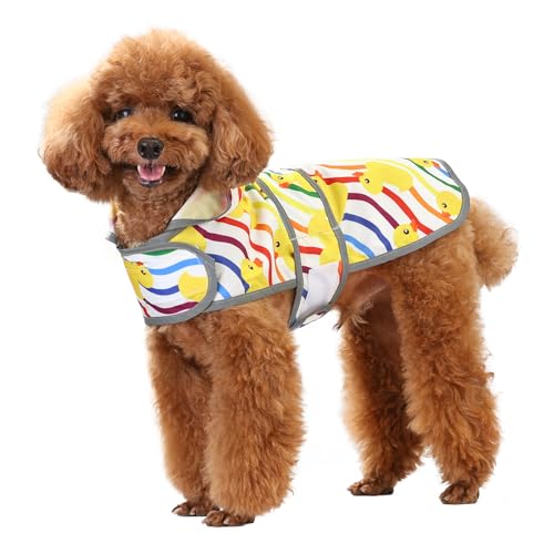 Dog Raincoat, Waterproof Dog Rain Jacket with Hood, Adjustable Rain Coat Poncho with Reflective Strips & Leash Hole for Large Medium Small Dogs Puppies, Lightweight Pet Clothes - color: Rainbow Ducks, size: Small