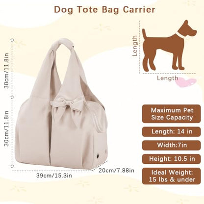 Lightweight Dog Purse Carrier for Small Dogs, Soft-Sided Pet Tote Bag with 4 Large Pockets,Dog Bag Carrier for Travel Outdoor, Smart Zipper Lock, Fits Pets up to 15 lbs, Cat, Dog, Rabbit