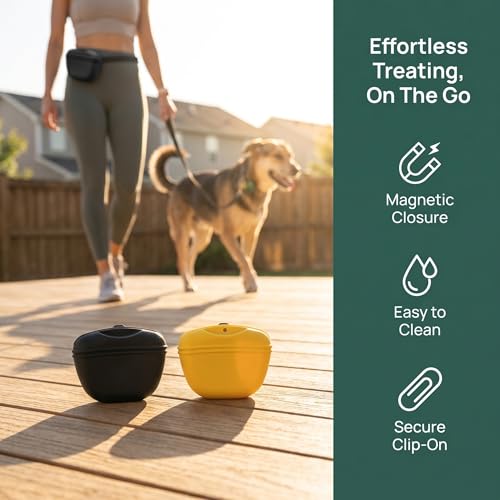 2 Pack Silicone Dog Treat Pouch with Magnetic Closure Hands-Free Training Bag with Belt Clip for Walking Agility Easy Clean Pet Snack Holder-Black Yellow - color: BLK-YLW