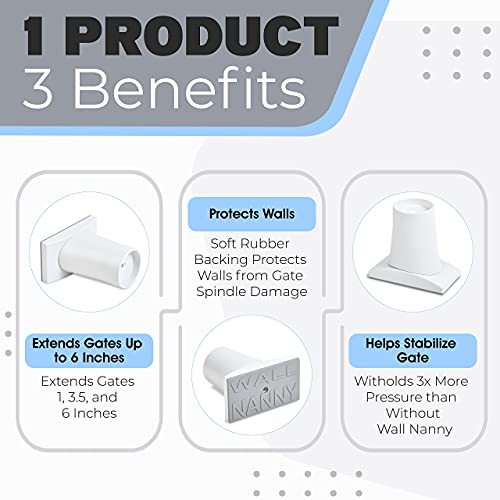 Wall Nanny Extender - 6 Inch Baby Gate Extension Kit -3 Inches Each Side - (Made in USA) Extends Pressure Gates + Protects Walls + Stabilizes Gate - for Child, Pet & Dog Gates (4 Pack) Black - color: Black, size: 6 Inch