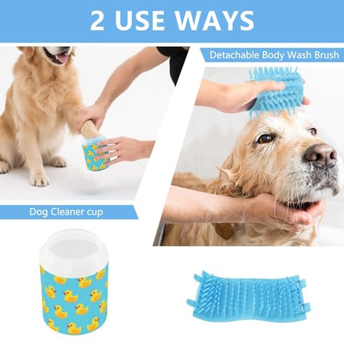 Duck Blue Print Dog Paw Cleaner Cup with Soft Silicone Brush, Small Portable Lightweight Muddy Paw Washer for Dogs, Easy to Use Pet Foot Cleaner