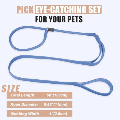 Slip Lead Dog Leash, Dog Training Leash with Double Handle, Soft Leather Slip Leash and Collar, Heavy Duty Nylon Dog Lead, No Pull Walking for Medium Large Small Dogs 5ft Blue Purple - color: Blue Purple, size: 5ft