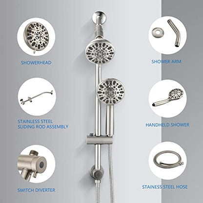 High Pressure 48-Settings Shower Head with Handheld Shower,Drill-Free 3-Way Diverter for Easy Reach,Adjustable Height Slide Bar Dual Shower Head Combo Set - Chrome - color: Chrome