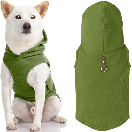Gooby Fleece Vest Hoodie Dog Sweater - Green, X-Small - Warm Pullover Dog Hoodie with O-Ring Leash for Small to Medium Dogs - color: Green, size: X-Small (Around 4-lb)