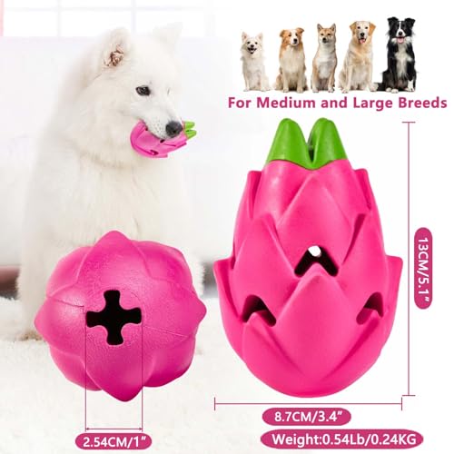 AUSCAT Dog Treat Dispensing Toys, Dispensing Puzzle Dog Toy, Rubber Dog Treat Dispenser, Interactive Stimulation Dog Food Toys, Pitaya Shape