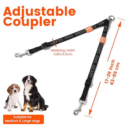 HOWGO Double Dog Leash,Tangle-Free 360 Swivel(Brown, Std M-L Splitter) | Individually Adjustable Length, Coupler Leads 2 Dogs,Zinc Alloy Hooks,Durable Nylon,No-Tangle Walking,All Breeds - color: Brown, size: Std M/L