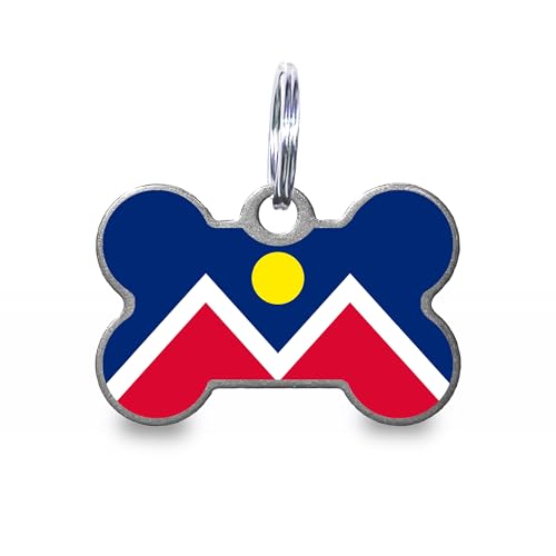 Denver Flag Personalized Dog Tag Custom Engraved Stainless Steel Pet ID Tag with Silencer and Split Ring, Bone - color: Denver Flag, size: Bone