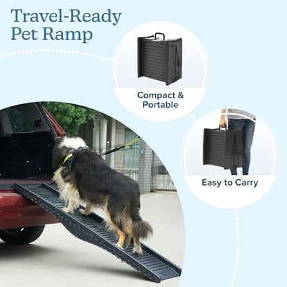 Nonslip Dog Ramp - 60-Inch Tri-Fold Incline with Raised Sides for Pets - Portable Ramps for Dogs to Get into a Car, Truck, SUV or Home by PETMAKER - size: 60" x 16"