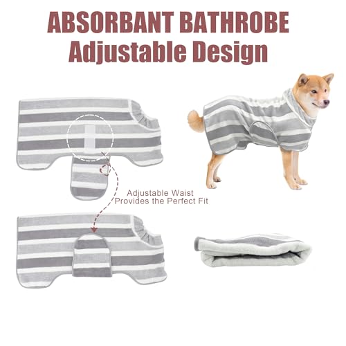 Fast Drying Dog Bathrobe, Super Absorbent Stripes Dogs Towel, Adjustable Warm Keeping Pet Puppy Bath Supplies (Grey, L) - color: Grey, size: L