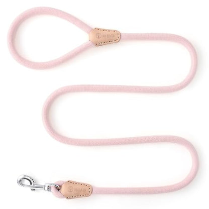 Mile High Life Dog Leash, Rope Leash with Genuine Leather Connection and Heavy Duty Metal Clasp, Great for Small Medium Large Dogs(Light Pink,48 Inch) - color: Rope Handle-Light Pink, size: 48 Inch-1/2"