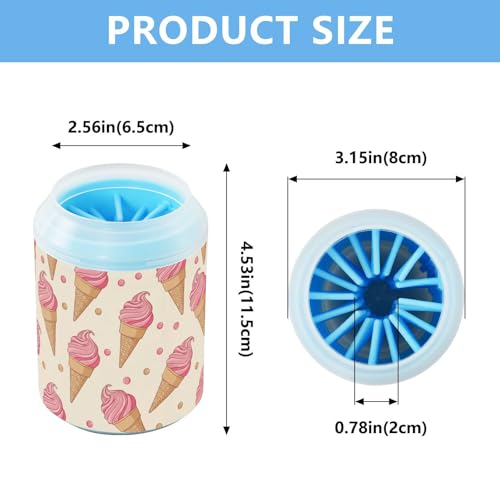 Ice Cream Beige Pattern Dog Paw Cleaner Cup with Soft Silicone Brush, Lightweight Portable Small Muddy Paw Washer for Dogs, Easy to Use Pet Foot Cleaner