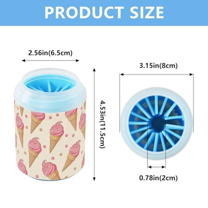 Ice Cream Beige Pattern Dog Paw Cleaner Cup with Soft Silicone Brush, Lightweight Portable Small Muddy Paw Washer for Dogs, Easy to Use Pet Foot Cleaner