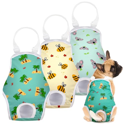 Jollywoods 3 Pack Washable Female Dog Diaper Onesie Sanitary Pantie with Adjustable Suspender, Reusable Fixed Doggie Diapers, Super Absorbent Leakproof for Small Medium Large Dog in Heat Cycle M - size: Medium(10"-16" Waist)