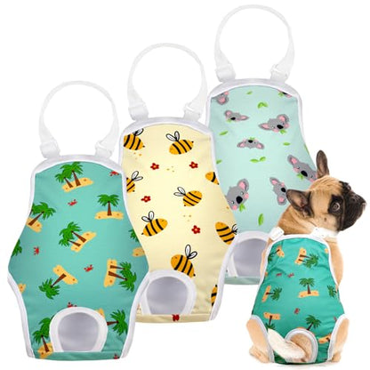 Jollywoods 3 Pack Washable Female Dog Diaper Onesie Sanitary Pantie with Adjustable Suspender, Reusable Fixed Doggie Diapers, Super Absorbent Leakproof for Small Medium Large Dog in Heat Cycle L - size: Large(13"-21" Waist)