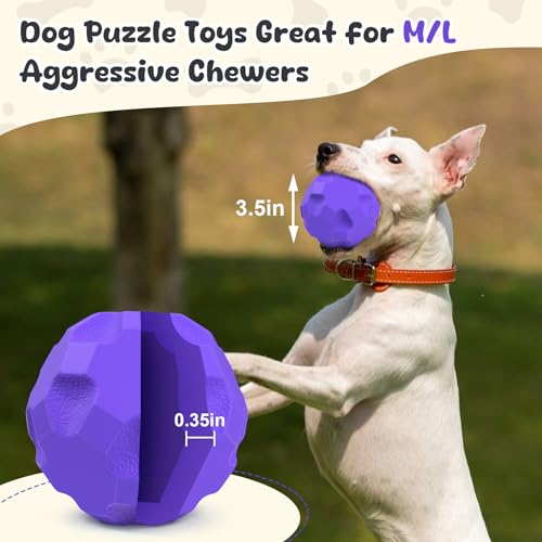 Durable Dog Balls, Dog Puzzle Toy for Boredom, Dogs Enrichment Toy, Interactive Treat Dispensing Balls for Large Dogs to Keep Them Busy - color: Purple