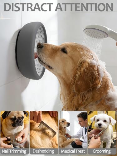 Dog Lick Bowl for Large Dogs, Lick Mat, Slow Feeder Lick Bowl with Brush and Scraper,Strong Suction, Freeze Licking Bowl for Anxiety Relief, Enrichment & Distraction, Dishwasher Safe 7.6 * 3.5 inch - color: Gray