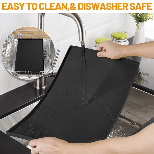 Hubulk Dog Feeding Mat,100% Waterproof Food Grade Silicone Pet Food and Water Bowl Placemat,Dishwasher, High Raised Edge to Prevent Spills,Nonslip Tray to Stop Messes on Floor（28"x18"x0.8", Black） - color: Black, size: 28"l X 18"w