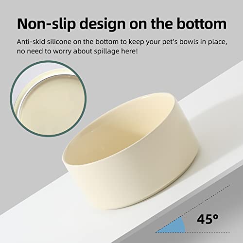 Havniva 7.3inch Ceramic Raised Dog Bowl with Stand, Double Dog Bowls Elevated for Medium Breed Dog Food and Water Bowl Set Non-Slip Dog Dish Large Capacity Feeding Pet Water Bowl - color: 2 Bowls+Stand - Light Yellow, size: 7.3inch