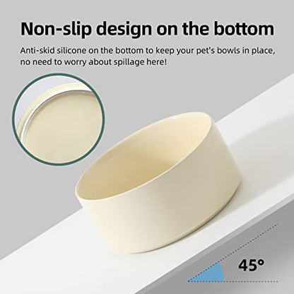 Havniva 7.3inch Ceramic Raised Dog Bowl with Stand, Double Dog Bowls Elevated for Medium Breed Dog Food and Water Bowl Set Non-Slip Dog Dish Large Capacity Feeding Pet Water Bowl - color: 2 Bowls+Stand - Light Yellow, size: 7.3inch