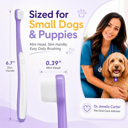 Small Dog Toothbrush, Mini Head, Soft Bristles, Under 30 lbs | Gentle Tiny Teeth Care. Curved Handle Reach. Soft Gum Comfort. Rubber Grip Control. Easy Daily Brushing. - size: 1 Count (Pack of 1)