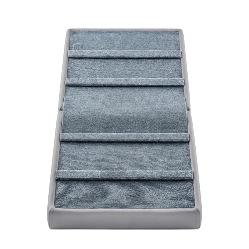 Dog Ramp for Small Dogs, 18.5" Extra Wide 3-in-1 Dog Stair with Foldable Ottoman & Hidden Storage Design, 15.7" H Safer Leather Pet Steps for Couch Sofa (Grey) - color: Grey