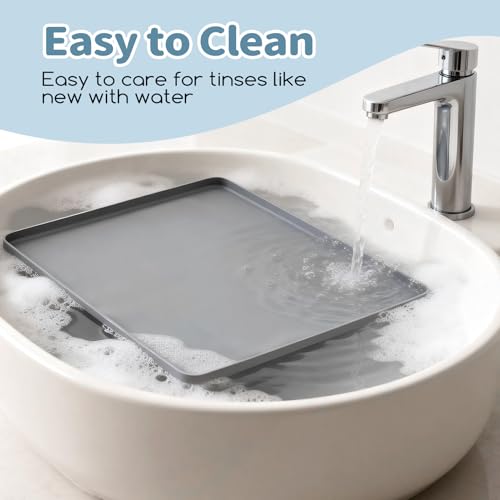 Pee Pad Holder for Dogs 24" x 24", Silicone Potty Tray with 4 Holder Clamps, High Edge No-Spill Dog Training Mat, Non-Slip Puppy Pad Tray Floor Protection for Indoor Use - Gray - size: 24"L x 24"W