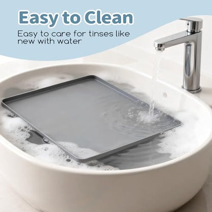 Pee Pad Holder for Dogs 24" x 24", Silicone Potty Tray with 4 Holder Clamps, High Edge No-Spill Dog Training Mat, Non-Slip Puppy Pad Tray Floor Protection for Indoor Use - Gray - size: 24"L x 24"W