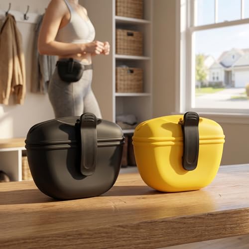 2 Pack Silicone Dog Treat Pouch with Magnetic Closure Hands-Free Training Bag with Belt Clip for Walking Agility Easy Clean Pet Snack Holder-Black Yellow - color: BLK-YLW