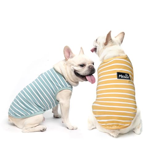 MIHACHI Dog Shirts Cotton Striped T-Shirt, Summer Pet Clothes for Small Dogs, 2-Pack Soft Puppy Apparel Cat Tee, Sleeveless Lightweight, Quick Dry, Breathable,Stretchy, Blue Yellow M - color: Green & Yellow, size: Medium