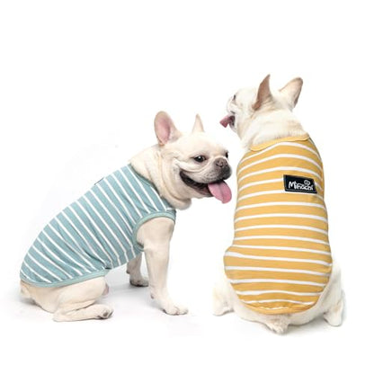 MIHACHI Dog Shirts Cotton Striped T-Shirt, Summer Pet Clothes for Small Dogs, 2-Pack Soft Puppy Apparel Cat Tee, Sleeveless Lightweight, Quick Dry, Breathable,Stretchy, Blue Yellow M - color: Green & Yellow, size: Medium