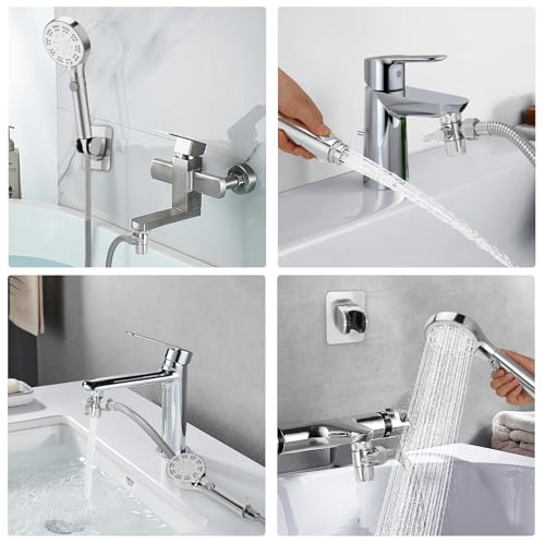 Bathtub Faucet Shower Head Sink with 79" Hose, Tub Faucet Sink Hose Sprayer Attachment Set (8 Adapters) for Bathroom Garden, ON/OFF 6 Modes High Pressure Handheld Shower Extension Kit, Removable