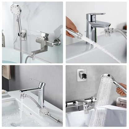 Bathtub Faucet Shower Head Sink with 79" Hose, Tub Faucet Sink Hose Sprayer Attachment Set (8 Adapters) for Bathroom Garden, ON/OFF 6 Modes High Pressure Handheld Shower Extension Kit, Removable
