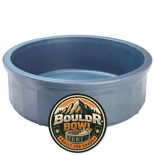 Pet Crock Bowl – Thick Durable Plastic Non-Tip Food & Water Dish for Dogs, Cats & Small Animals – Indoor/Outdoor – Chew Resistant, Easy Clean (Blue, Jumbo 96oz) - color: Blue, size: Jumbo 96oz