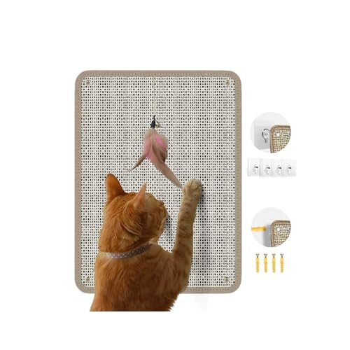 Cat Nail File Scratcher - Natural Sisal Scratch Mat with 80-Grit Aluminum Oxide, Adhesive Sheets & Expansion Screws for Secure Wall/Floor Mounting, Ideal for Trimming Cat Claws (14.81"x11.12") - size: 14.81"x11.12"