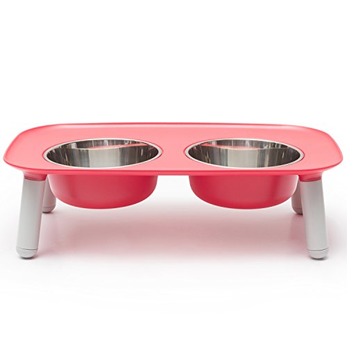 Messy Mutts Elevated Double Feeder with Stainless Bowls | Adjustable Height 3”, 5”, or 10” | Adjustable Standing Feeder for Dogs | 5 Cups per Bowl | Watermelon - color: Watermelon