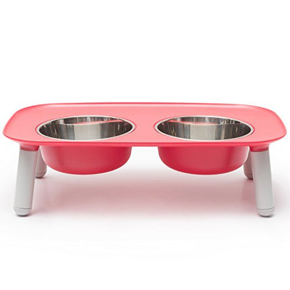 Messy Mutts Elevated Double Feeder with Stainless Bowls | Adjustable Height 3”, 5”, or 10” | Adjustable Standing Feeder for Dogs | 5 Cups per Bowl | Watermelon - color: Watermelon