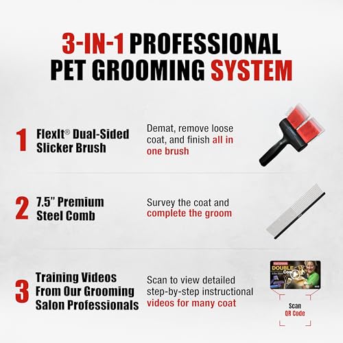 FlexIt Home - Flexible Slicker Brush for Dogs (Double, Firm Flex) | Dog Grooming Brush for Poodles, Golden Doodles, Huskies, Retrievers, and Labradoodles | 3-in-1 System & Video Trainings - color: Firm Flex - Double