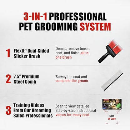 FlexIt Home - Flexible Slicker Brush for Dogs (Double, Firm Flex) | Dog Grooming Brush for Poodles, Golden Doodles, Huskies, Retrievers, and Labradoodles | 3-in-1 System & Video Trainings - color: Firm Flex - Double