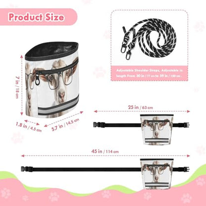 Goat Dog Treat Pouch for Training, Waterproof Puppy Snack Bag with Reflective Strip and Magnetic Closure, Adjustable Waist, Outdoor Dog Walking & Hiking