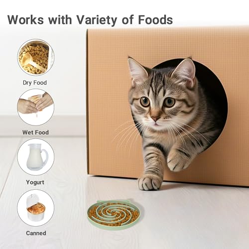 Bifeaw Slow Feeder Cat Bowl, Easy to Clean Silicone Bowl, Ideal for Dry and Wet Food (Green and Blue) - color: Green and Blue